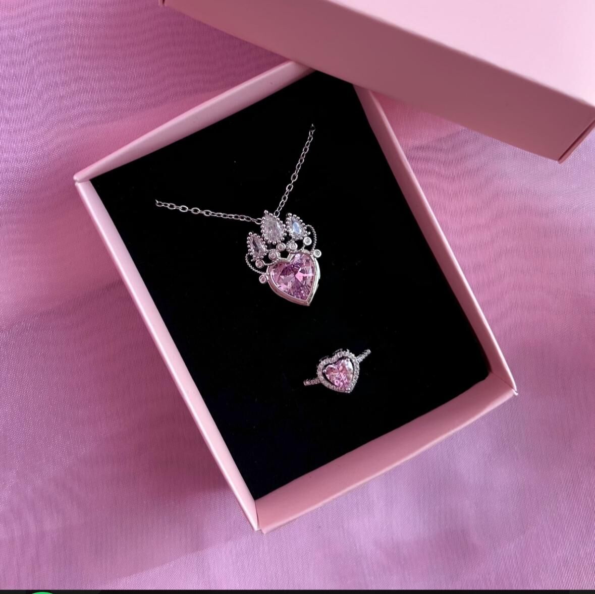 kararmaz çelik RAPUNZEL PEMBE KALP    kolye yüzük hediye seti ,kombin kolye yüzük takımı