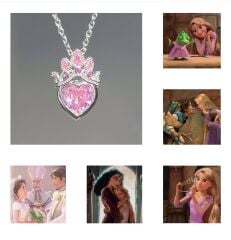 kararmaz çelik RAPUNZEL PEMBE KALP    kolye yüzük hediye seti ,kombin kolye yüzük takımı