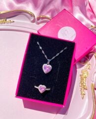 kararmaz çelik  PEMBE KALP    kolye yüzük hediye seti ,kombin kolye yüzük takımı(Kopya)