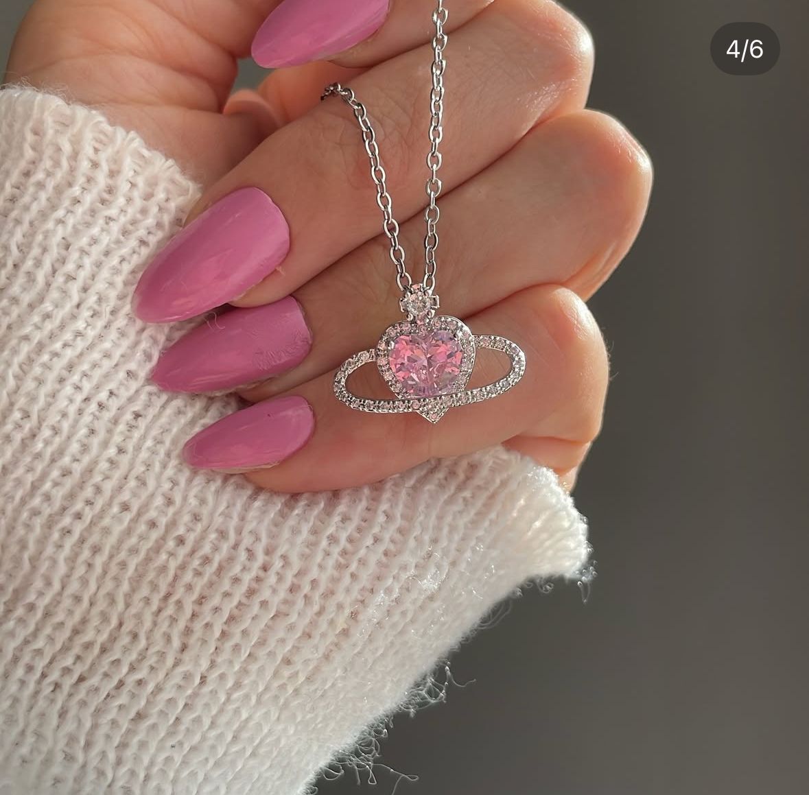 kararmaz paslanmaz  çelik  pembe kalp halka detaylı zirkon kadın kolye