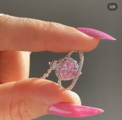 kararmaz paslanmaz  çelik  pembe kalp halka detaylı zirkon kadın kolye