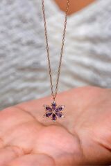 kararmaz çelik mor lotus kolye  ve 3d satürn kız renk değiştiren kar küresi seti