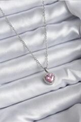 kararmaz çelik pembe kalp kolye  çelik pandora  charmlı bileklik ve ayıcıklı hediye seti sevgiliye hediye