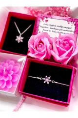 kararmaz çelik pembe lotus kolye,bileklik ,mum ve kokulu pembe gül hediye sepeti sevgiliye set