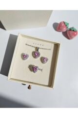 KARARMAZ ÇELİK PEMBE KALP KOLYE KÜPE YÜZÜK SETİ VE 3D SATÜRN KIZ KAR KÜRESİ LOVE HEDİYE SETİ