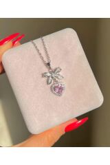Fiyonk Pembe Kalp Kararmaz Çelik Kolye Özel Tasarım Kanatlı Kalp Kolye Rapunzel Kolye Fiyonk Kalp