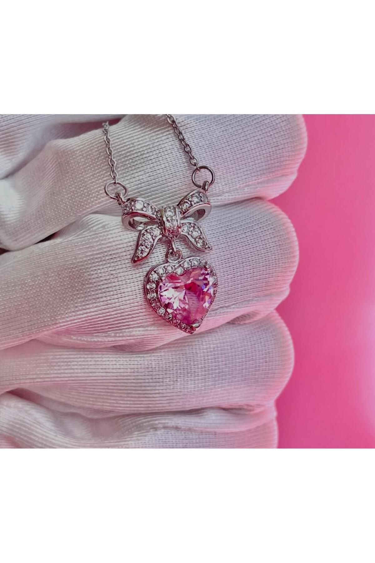 Fiyonk Pembe Kalp Kararmaz Çelik Kolye Özel Tasarım Kanatlı Kalp Kolye Rapunzel Kolye Fiyonk Kalp