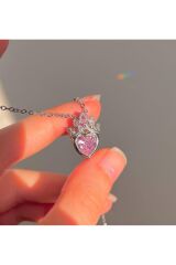 kanatlı pembe kalp kararmaz çelik kolye özel tasarım kanatlı kalp kolye rapunzel kolye fiyonk kalp