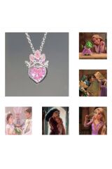 kanatlı pembe kalp kararmaz çelik kolye özel tasarım kanatlı kalp kolye rapunzel kolye fiyonk kalp
