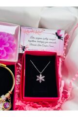 kararmaz çelik pembe lotus kolye,çelik bileklik ve pembe lotus mum hediye seti anneler günü set