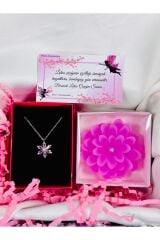 kararmaz çelik pembe lotus kolye ve pembe lotus mum hediye seti anneler günü set