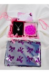 kararmaz çelik pembe lotus kolye ve pembe lotus mum hediye seti anneler günü set
