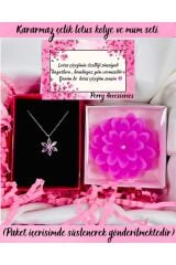 kararmaz çelik pembe lotus kolye ve pembe lotus mum hediye seti anneler günü set