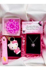 kararmaz çelik lotus kolye, lotus mum ve anahtarlık hediye sepeti sevgiliye hediyelik özel gün set