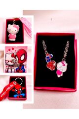 spider mann ve hello citty çift ve arkadaşlık seti anahtarlık , kolye ve bileklik altılı hediye
