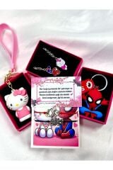 spider mann ve hello citty çift ve arkadaşlık seti anahtarlık , kolye ve bileklik altılı hediye