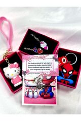 spider mann ve hello citty çift ve arkadaşlık seti anahtarlık , kolye ve bileklik altılı hediye