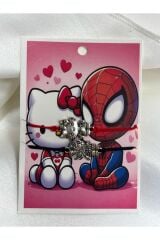 spider mann ve hello citty çift ve arkadaşlık seti anahtarlık , kolye ve bileklik altılı hediye