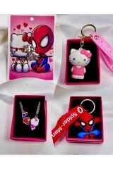 spider mann ve hello citty çift ve arkadaşlık seti anahtarlık , kolye ve bileklik altılı hediye