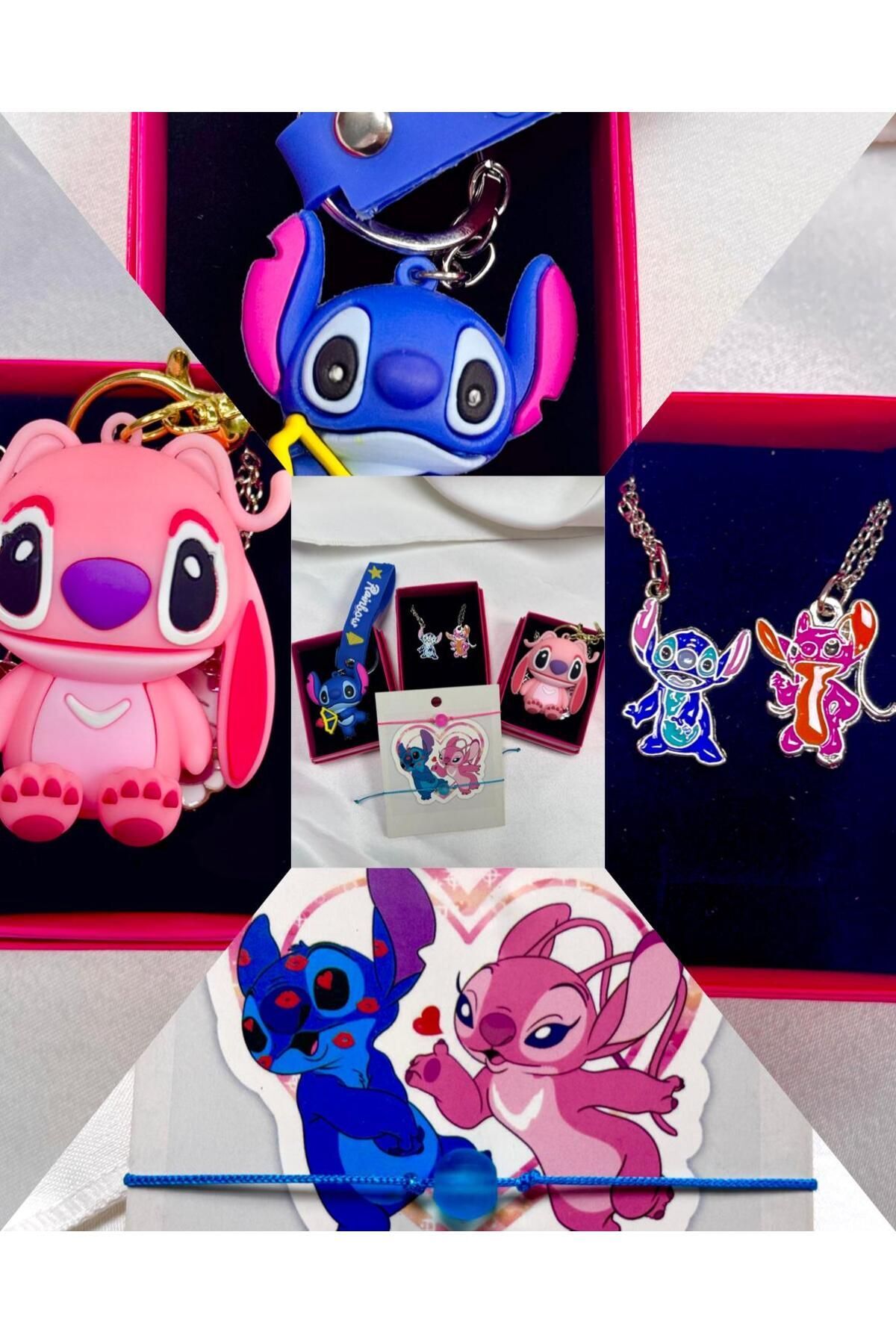 lilo ve stitch kombin çift ve arkadaşlık seti ayıcık kolye ve bileklik altılı kombin hediye seti