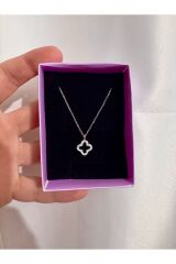 KARARMAZ ÇELİK YONCA KOLYE ZARİF TASARIM KADIN CLEEF KOLYE HEDİYELİK ZARİF KOLYE