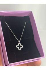 KARARMAZ ÇELİK YONCA KOLYE ZARİF TASARIM KADIN CLEEF KOLYE HEDİYELİK ZARİF KOLYE