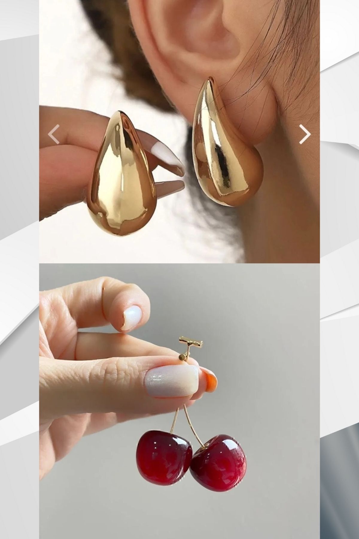 BOTTEGA GÖZYAŞI DAMLASI ÇELİK KÜPE VE SALLANTILI KİRAZ KÜPE İKİLİ SET KÜPE