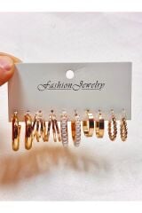 ÇOKLU KOMBİN İNCİ KÜPE SETİ KLİPSLİ VE METAL ARKALIKLI KADIN  HALKA KÜPE SETİ