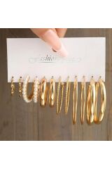 12 adet çift küpe inci küpe halka küpe klipsli  12 çift küpe gold renk kadın küpesi