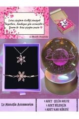 ZİRKON TAŞ ÇELİK LOTUS KOLYE BİLEKLİK  SETİ VE RENK DEĞİŞTİREN 3D SATÜRN KIZ KAR KÜRESİ SEVGİLİLER
