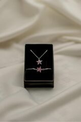 çelik pembe lotus kolye ve bileklik seti kombin sevgililer günü doğum  günü hediyelik