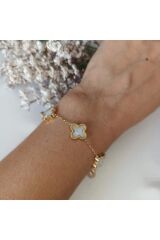 Çelik Beyaz Renk Van Cleef Yonca Bileklik (ÇİFT TARAFLI)