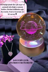 3d Satürn Kız Renk Değiştiren Kar Küresi Ve Pembe Çelik Kalp Kolye Öğretmenler Doğum Günü