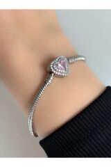 kalp model pembe charm bileklik çelik