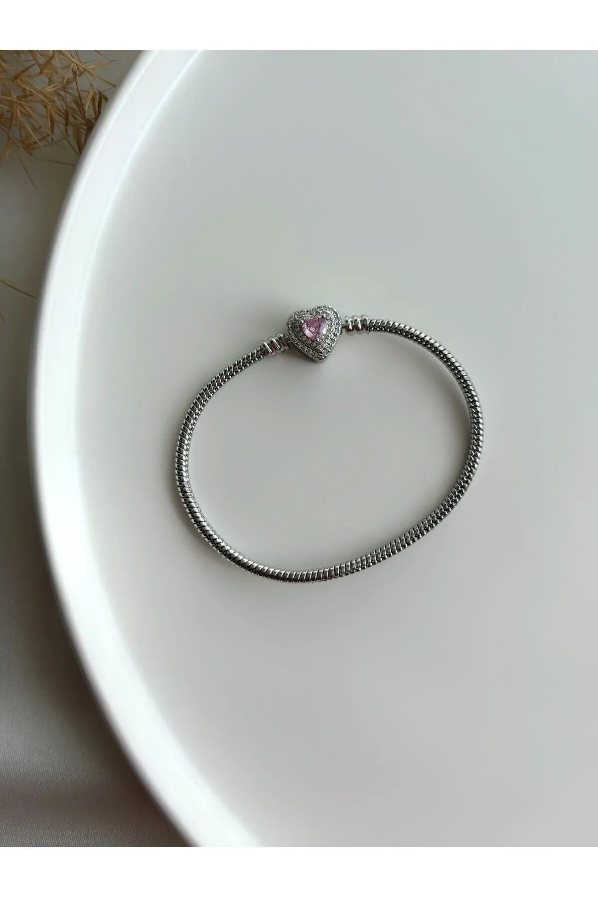 kalp model pembe charm bileklik çelik