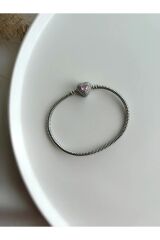 kalp model pembe charm bileklik çelik