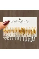 6 Çift Incili Küpe Seti Gold Kadın Küpe Halka Küpe Kalp Küpe Çoklu Kombin Küpe Seti
