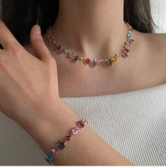 vintage model kararmaz çelik gema kolye ve gema bileklik yazın ışıltısı çok renkli gema kolye