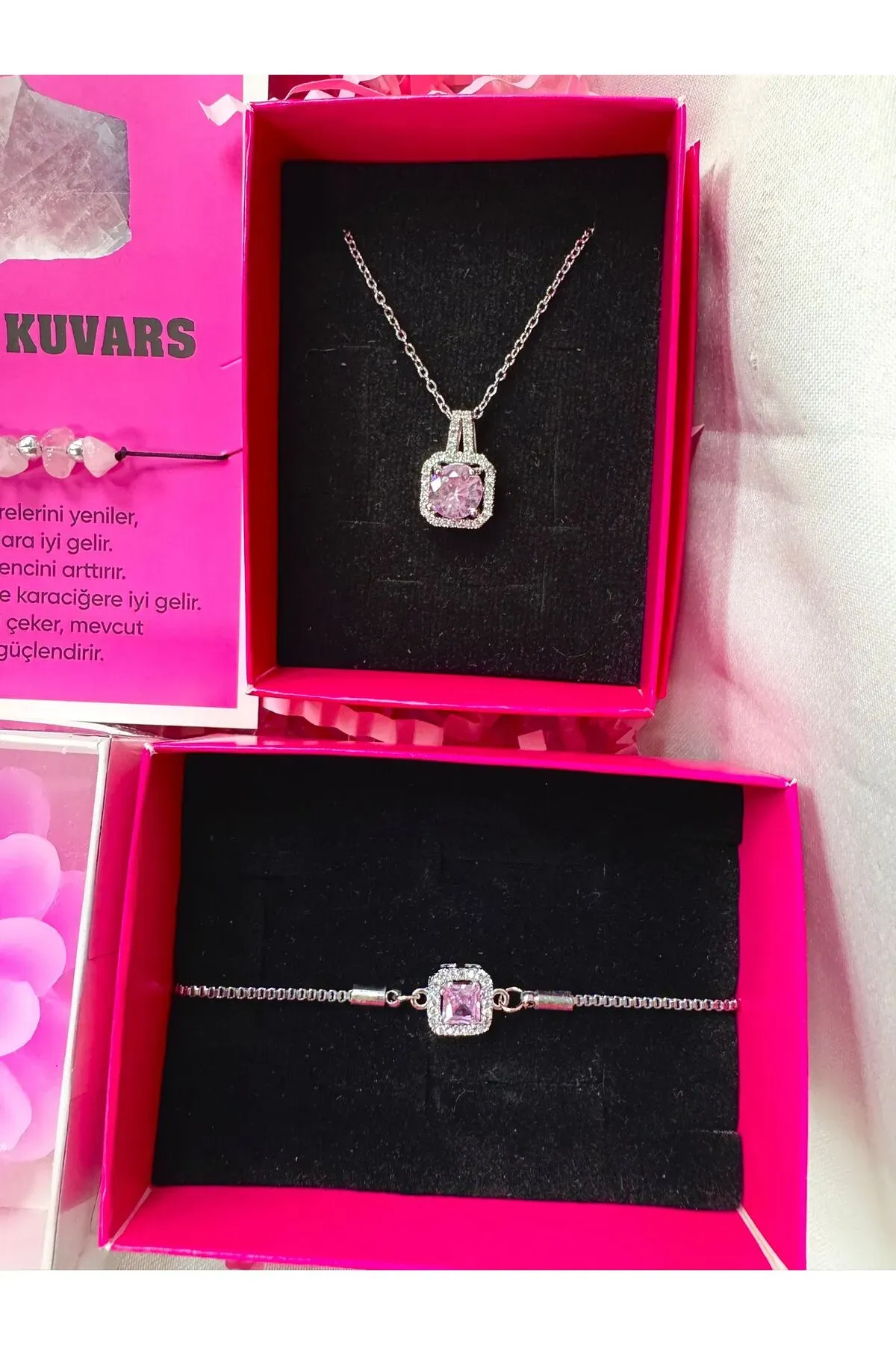 kararmaz çelik pembe baget kolye ve bileklik hediye seti özel sevgili hediye çelik kolye bileklik