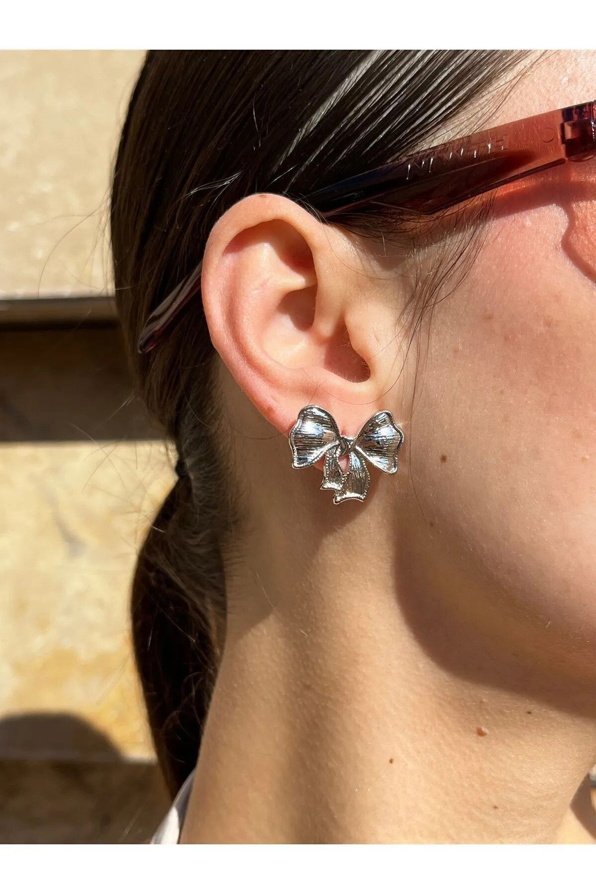 pola kurdele fiyonk küpe silver küpe kadın minimal küpe