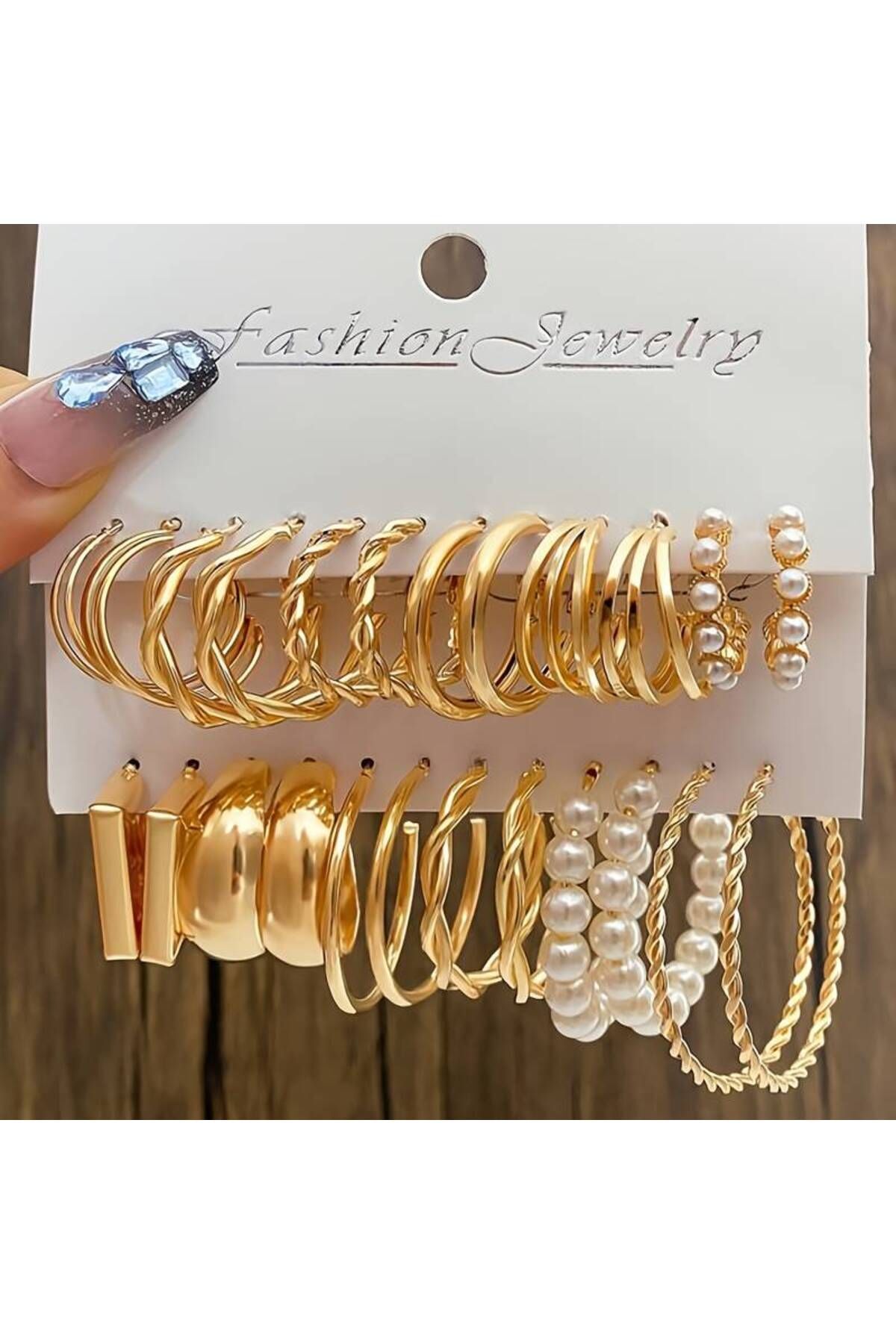 çoklu kombin incili  halka set küpe  12 çift  kadın gold küpe seti