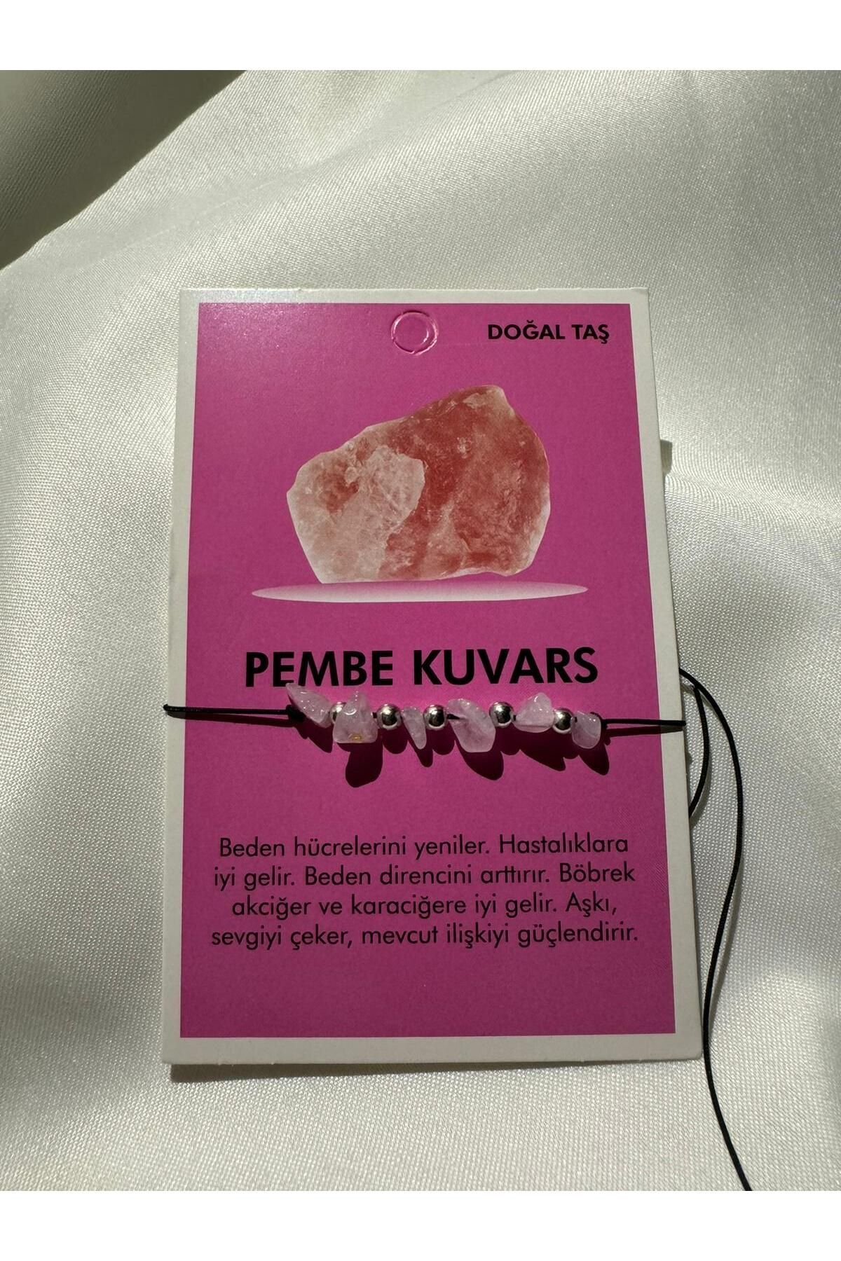 Pembe kuvars doğal taş bileklik
