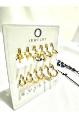 12li set   kadın yıldız küpe ve kalp küpe detaylı kombin set