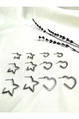 12li Set Kadın Yıldız Küpe Ve Kalp Küpe Detaylı Kombin Set