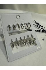 12li Set Kadın Halka Küpe Ve Yıldız Küpe Detaylı Kombin Set