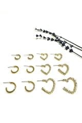 12li set   kadın halka küpe ve  tırtıklı kalp küpe detaylı kombin set