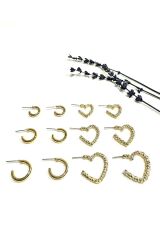 12li set   kadın halka küpe ve  tırtıklı kalp küpe detaylı kombin set
