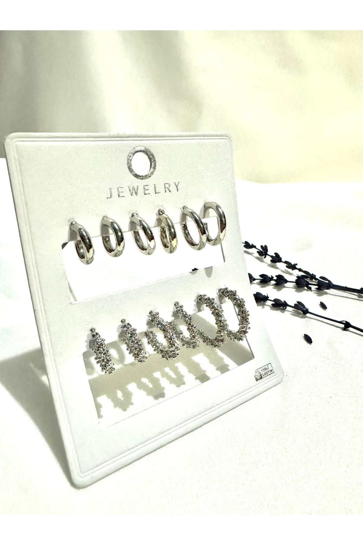 12li set   kadın halka küpe ve tırtıklı halka küpe detaylı kombin set
