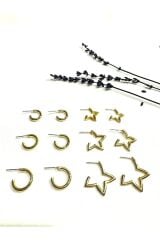 12li set   kadın halka küpe ve yıldız küpe detaylı kombin set