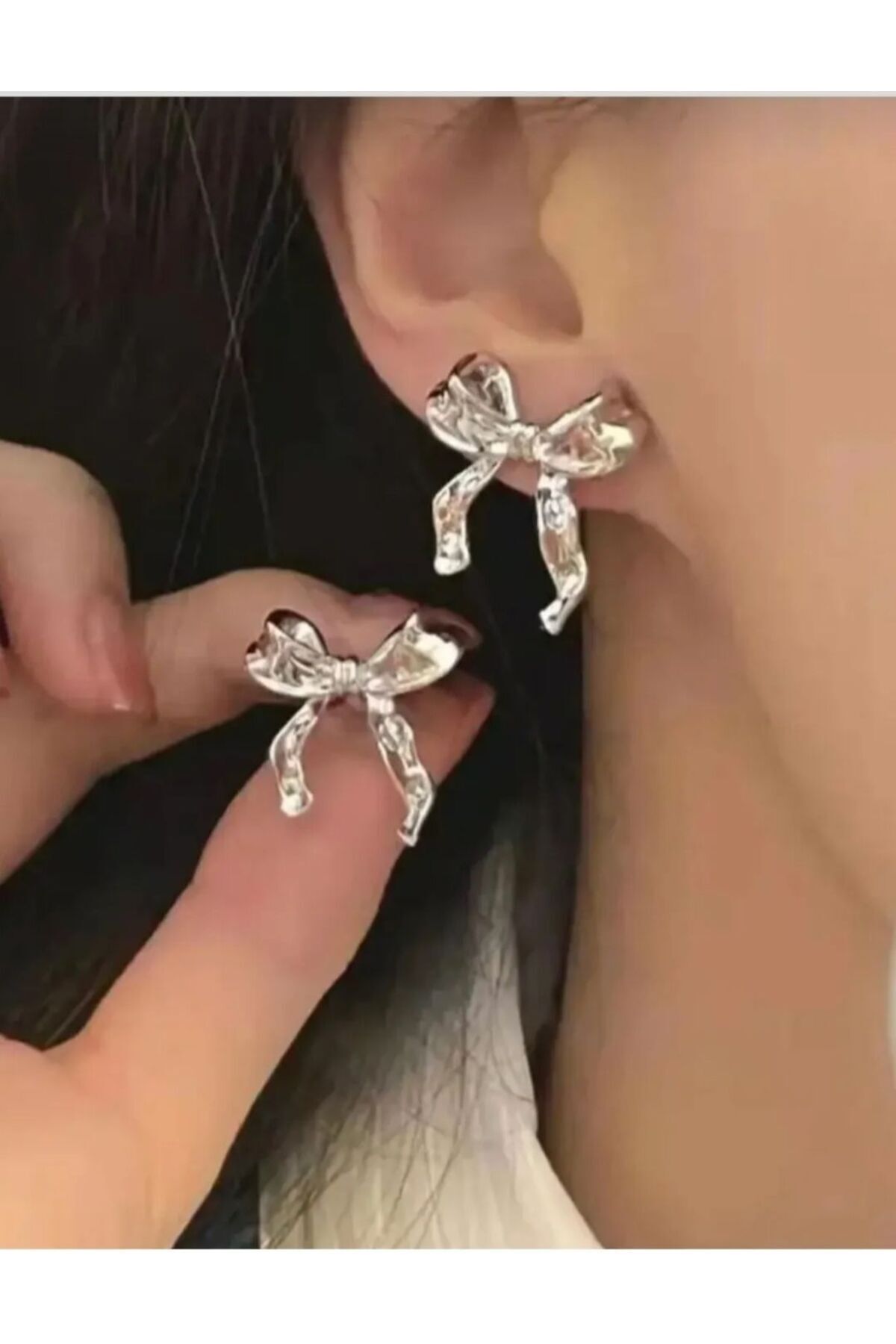 Kadın Gümüş Renk Dalgalı Sallantılı Fiyonk Küpe